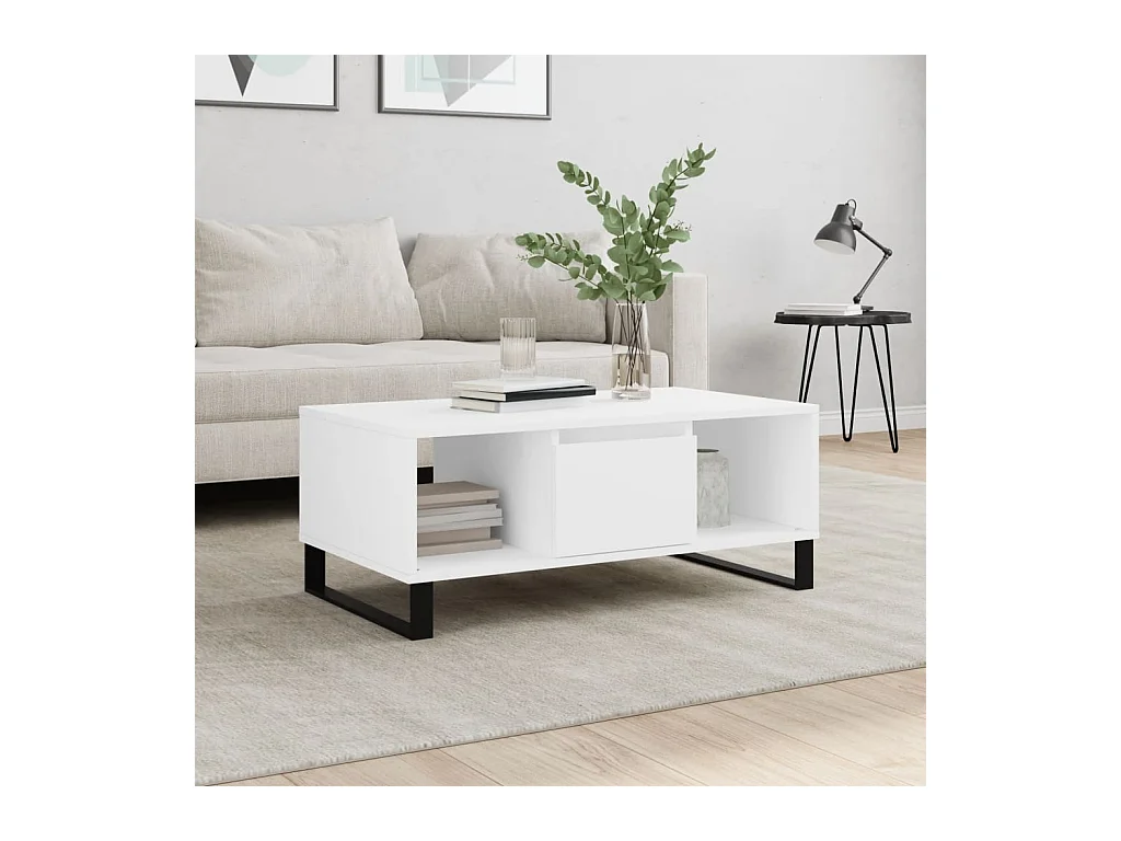 Table basse Blanc 90x50x36,5 cm Bois d'ingénierie