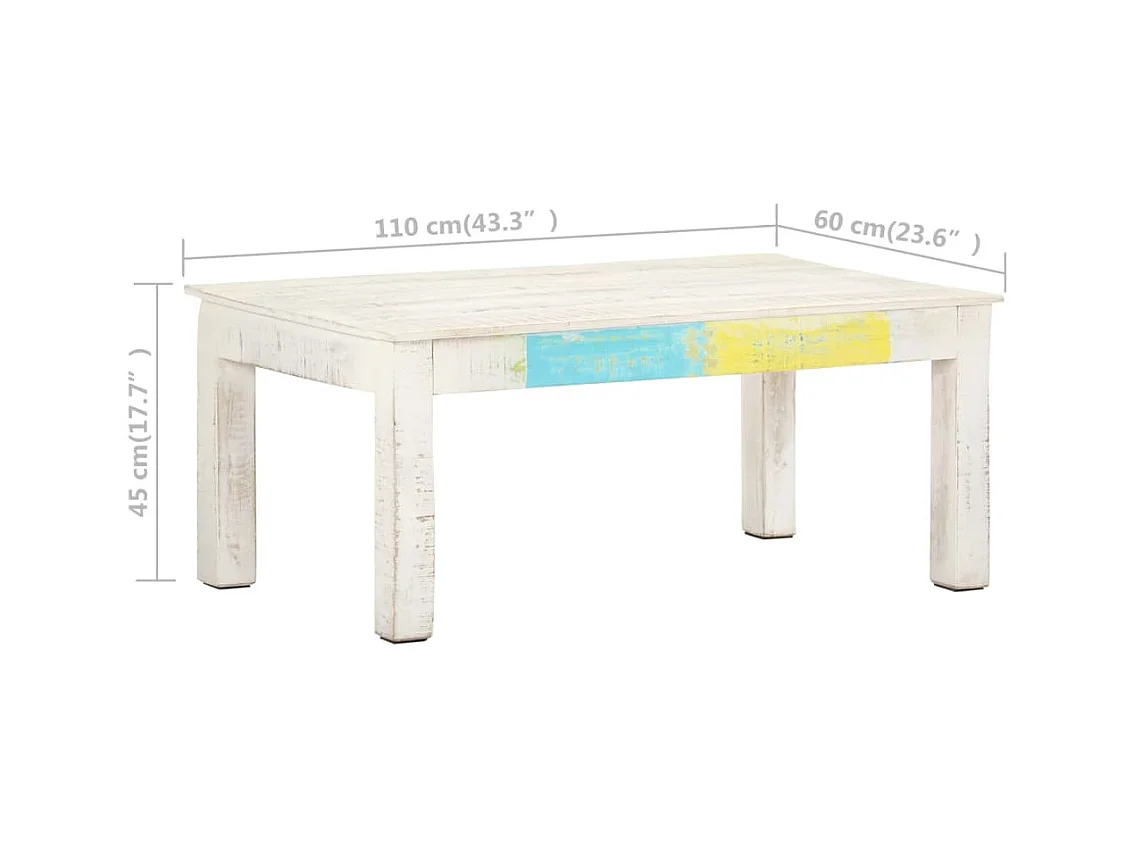 Table basse Blanc 110x60x45 cm Bois de manguier massif