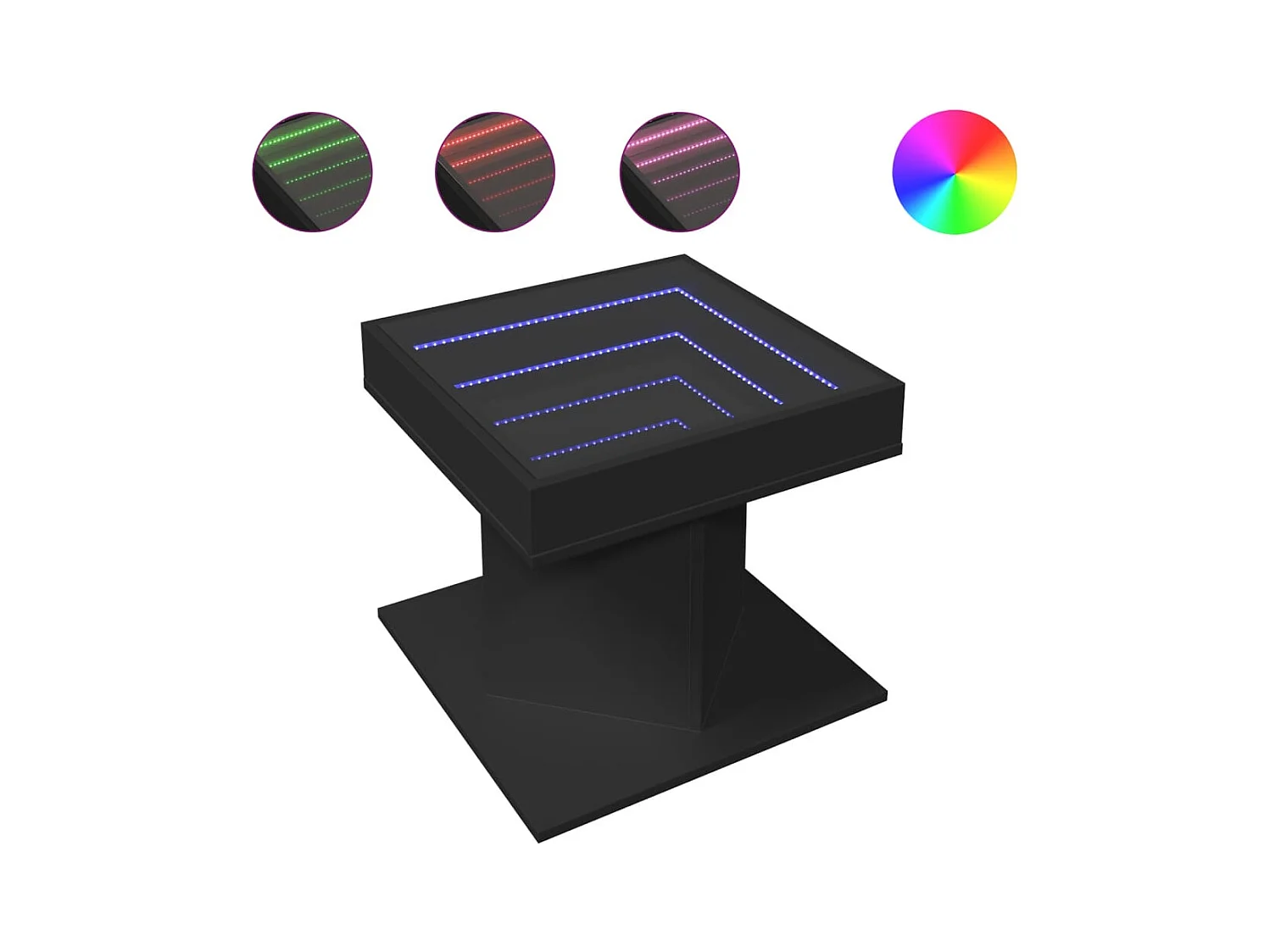 Table basse avec LED noir 50x50x45 cm bois d'ingénierie