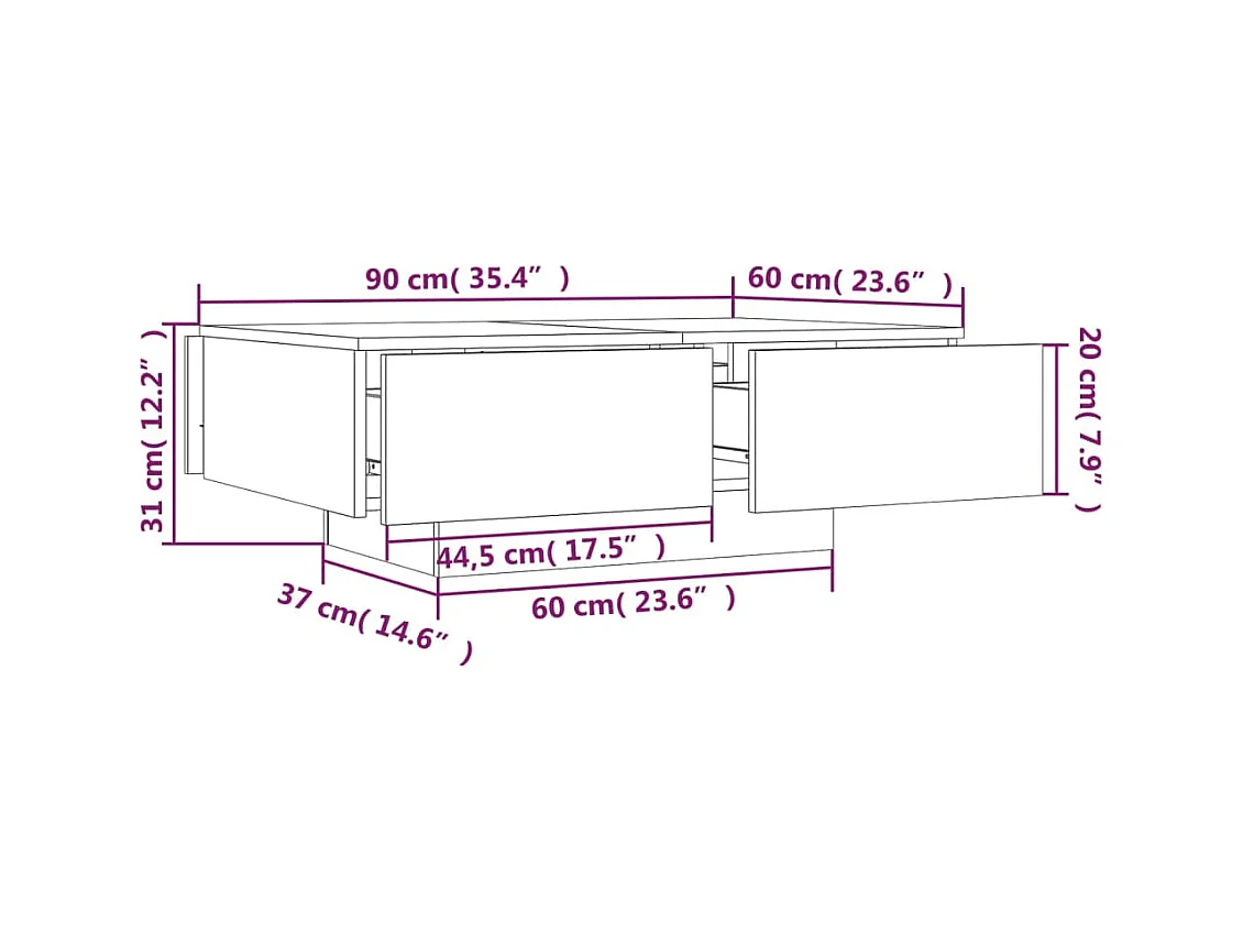 Table basse Sonoma gris 90x60x31 cm Bois d'ingénierie