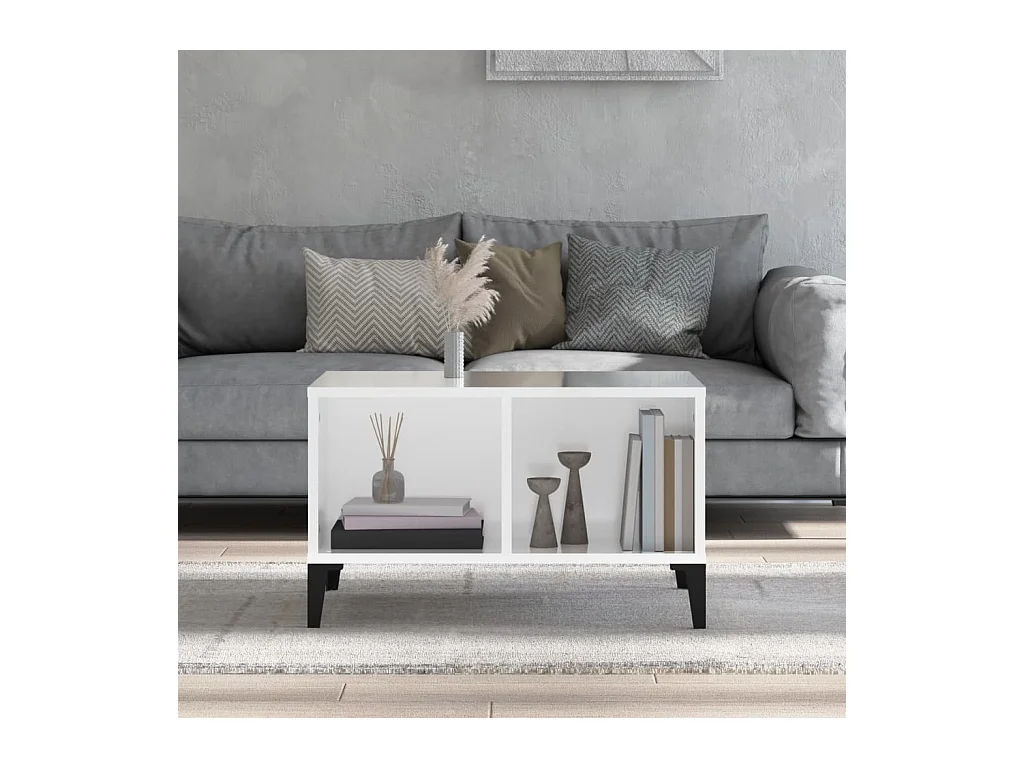 Table basse Blanc brillant 60x50x36,5 cm Bois d'ingénierie