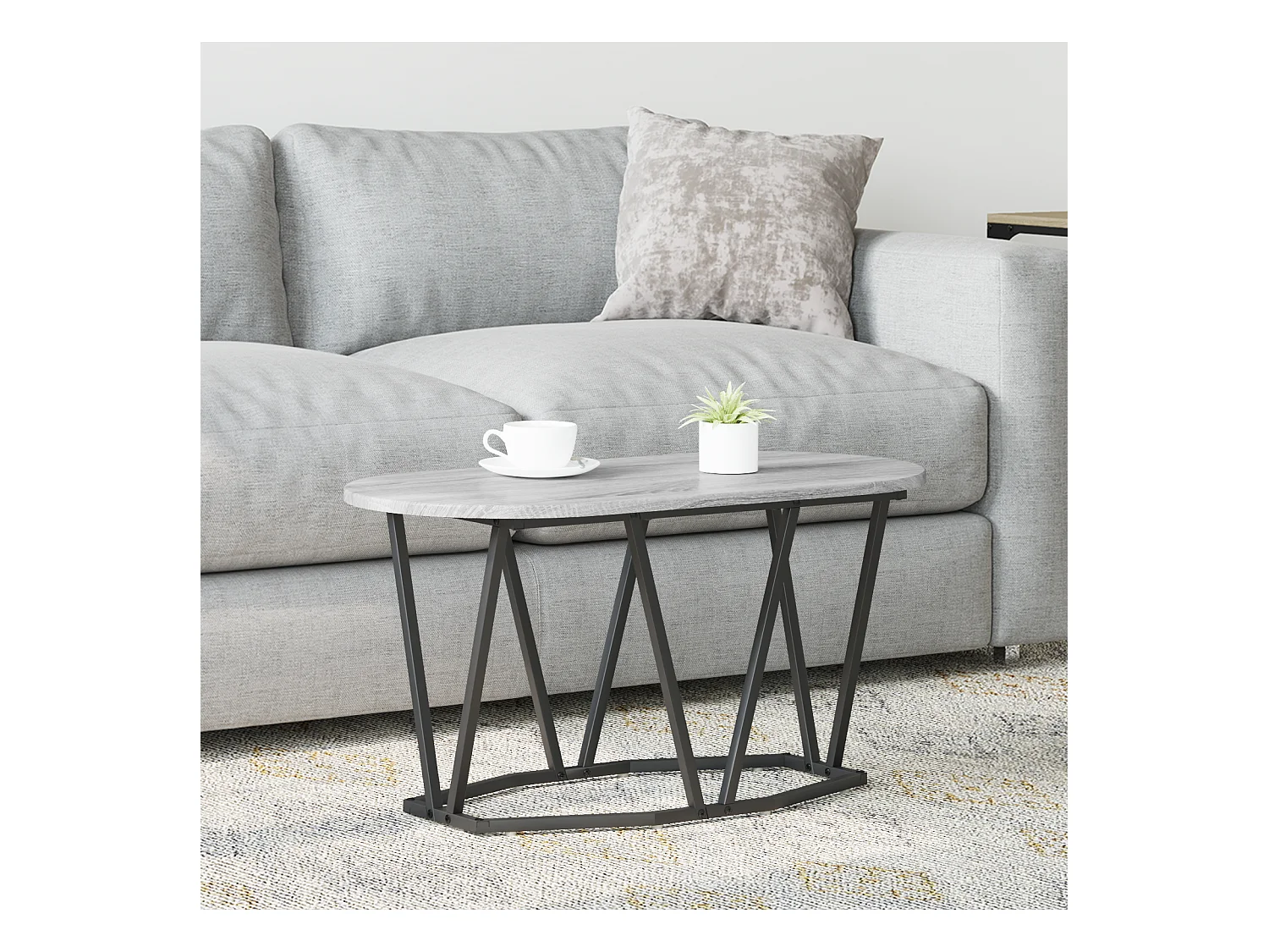 Table Basse Grey Sonoma - 80x40x40.5 cm, Fabriquée en Bois d'Ingénierie et Métal