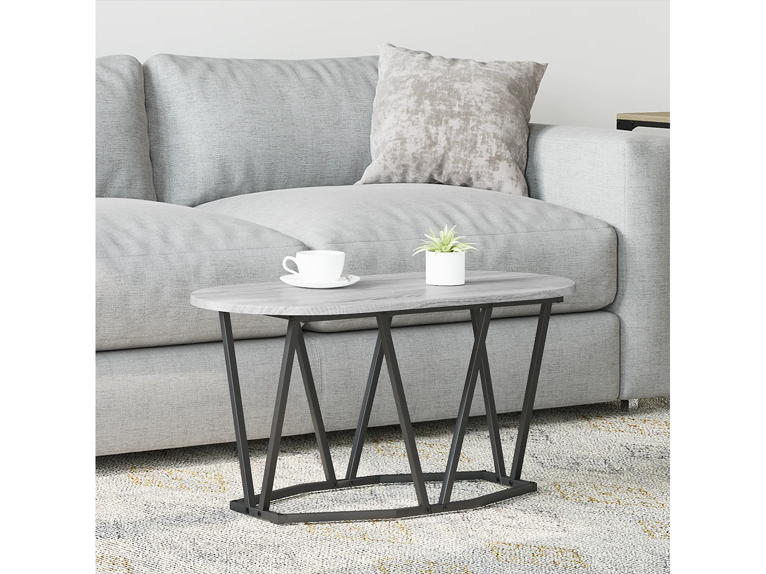 Table Basse Grey Sonoma - 80x40x40.5 cm, Fabriquée en Bois d'Ingénierie et Métal