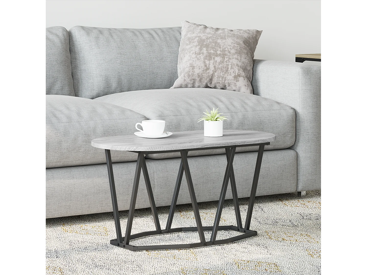 Table Basse Grey Sonoma - 80x40x40.5 cm, Fabriquée en Bois d'Ingénierie et Métal