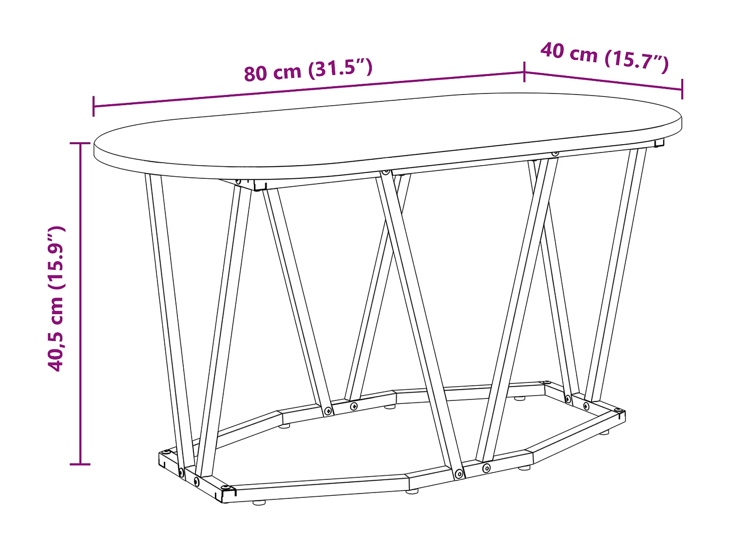 Table Basse Grey Sonoma - 80x40x40.5 cm, Fabriquée en Bois d'Ingénierie et Métal