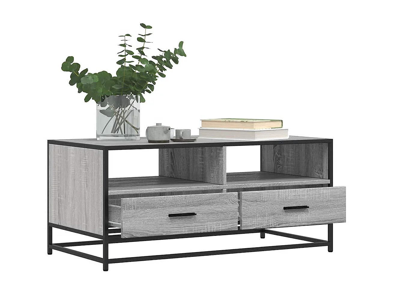 Table basse sonoma gris 100x50x45 cm bois d'ingénierie et métal