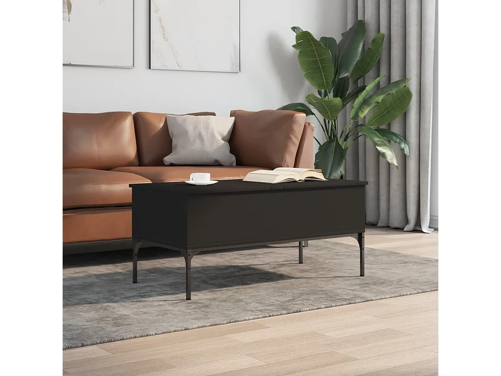 Schwarzer Couchtisch 100x50x45 cm aus Holzwerkstoff und Metall