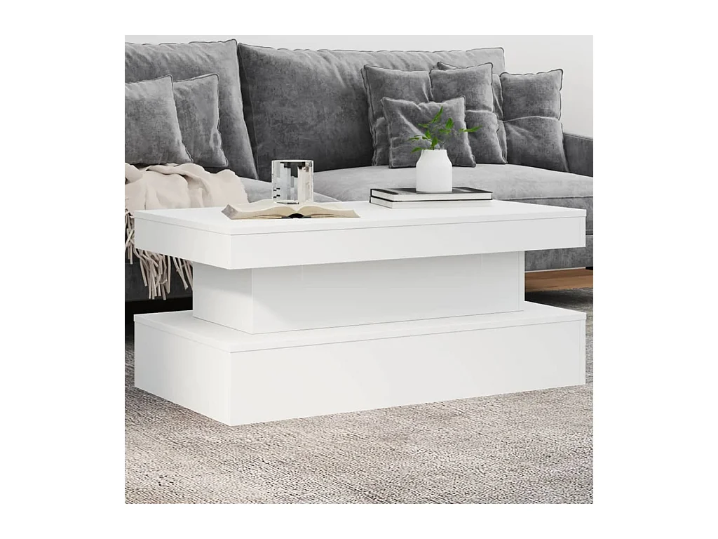 Tavolino con luci LED bianche 90x50x40 cm