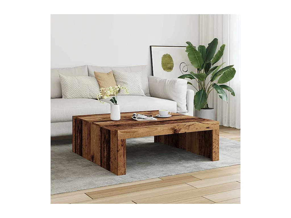 Table basse vieux bois 100x100x35 cm bois d'ingénierie