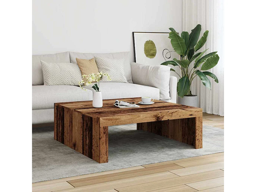 Table basse vieux bois 100x100x35 cm bois d'ingénierie