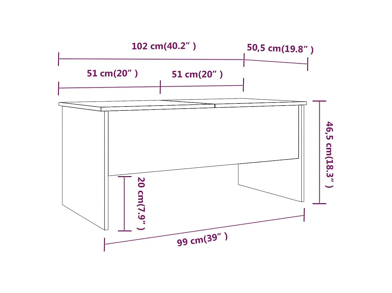 Table basse Sonoma gris 102x50,5x46,5 cm Bois d'ingénierie