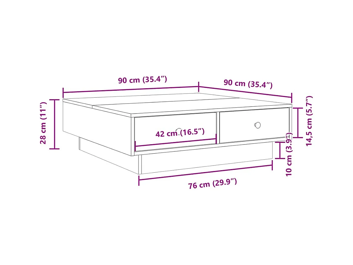 Table basse Chêne fumé 90x90x28 cm Bois d'ingénierie