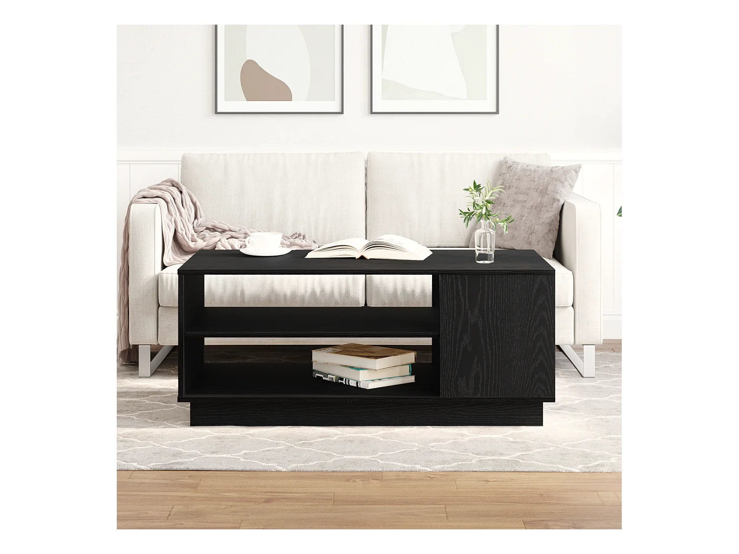 Table basse en chêne noir 102x55x43 cm en bois d'ingénierie