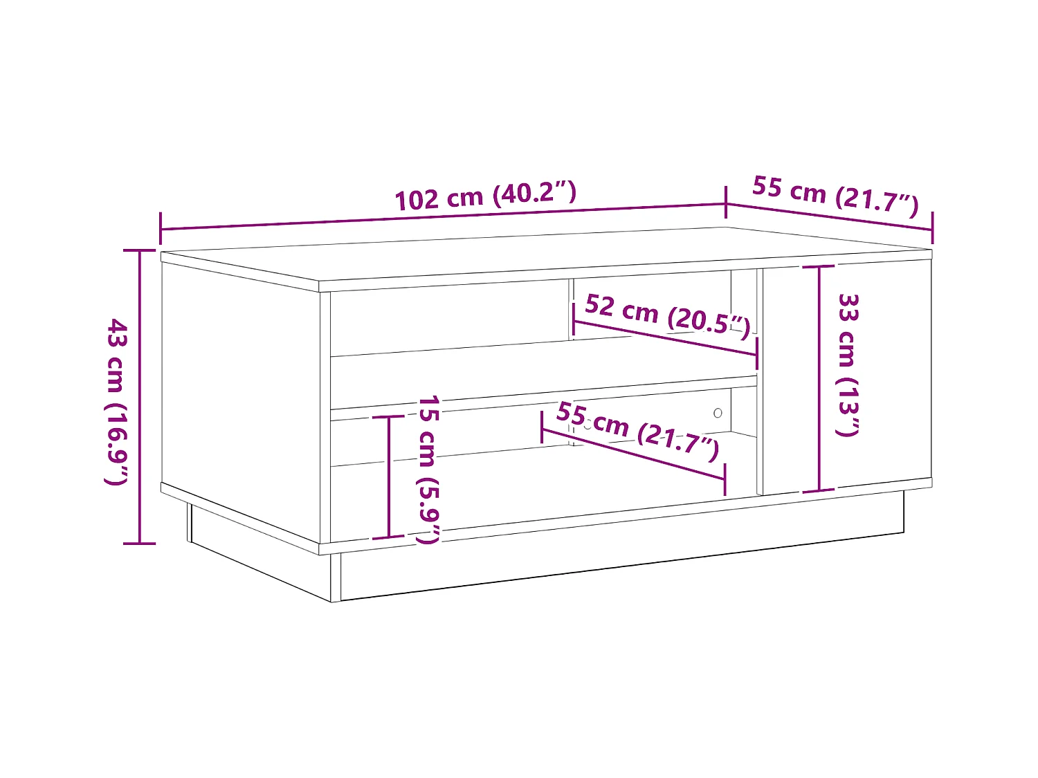 Table basse en chêne noir 102x55x43 cm en bois d'ingénierie