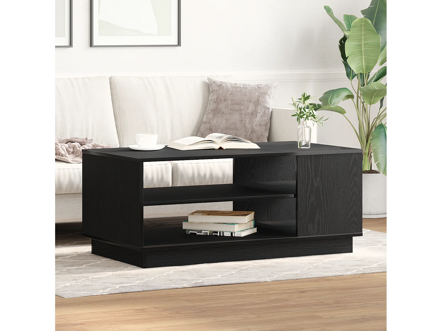 Table basse en chêne noir 102x55x43 cm en bois d'ingénierie