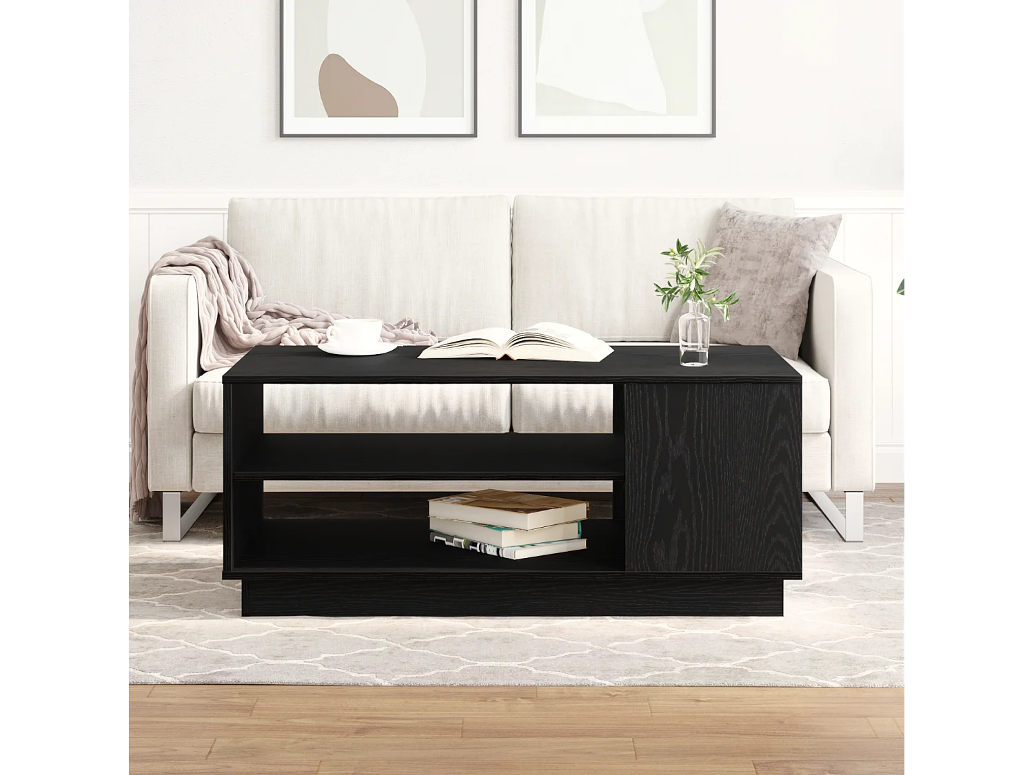 Table basse en chêne noir 102x55x43 cm en bois d'ingénierie