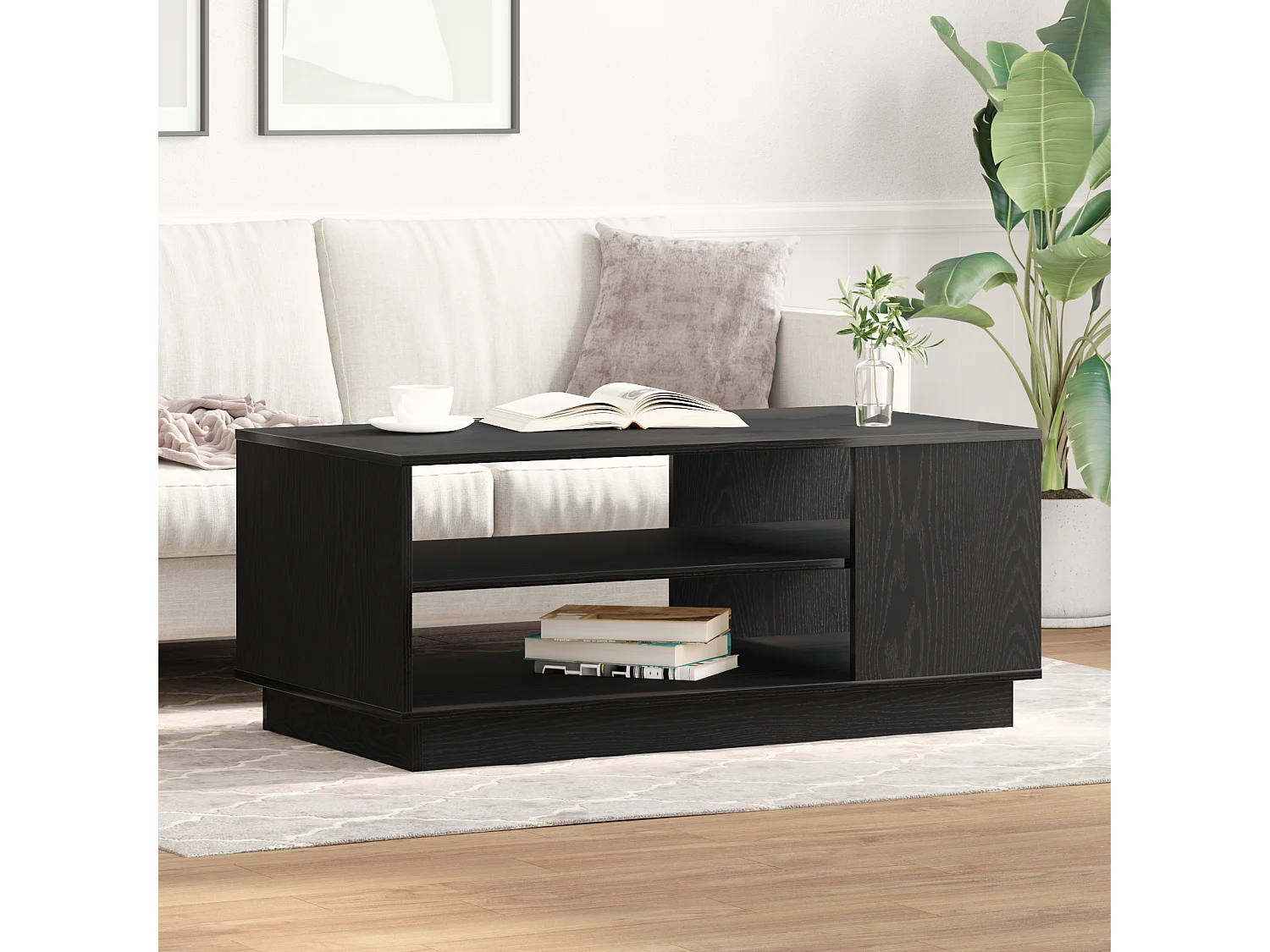 Table basse en chêne noir 102x55x43 cm en bois d'ingénierie