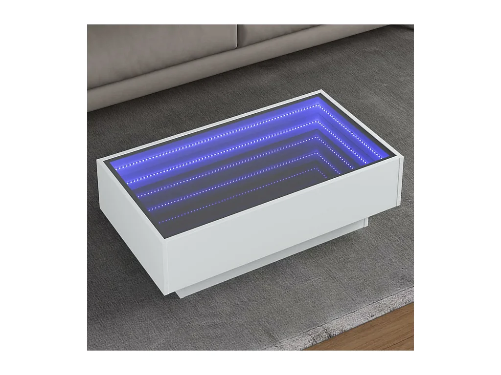 Table basse avec LED blanc 90x50x30 cm bois d'ingénierie