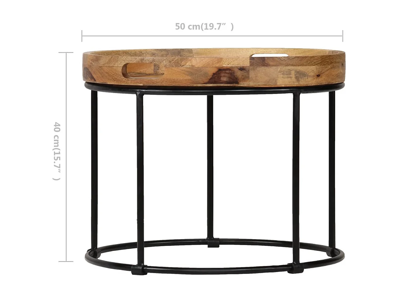 Table basse Bois de manguier massif et acier 50x40 cm