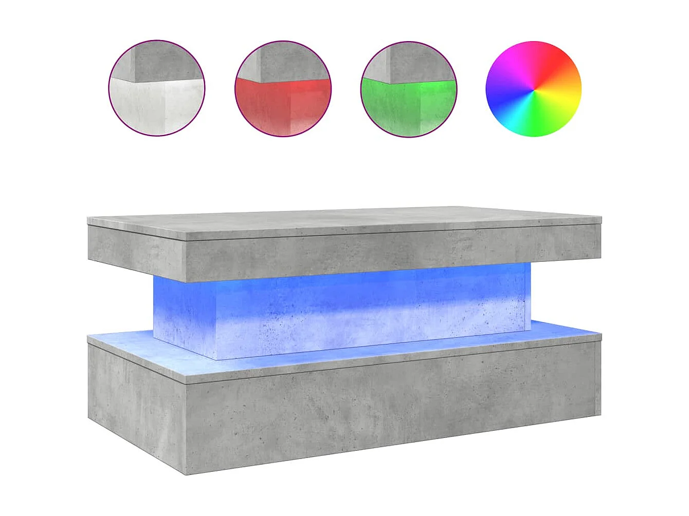 Mesa de centro con luces LED, gris hormigón, 90x50x40 cm