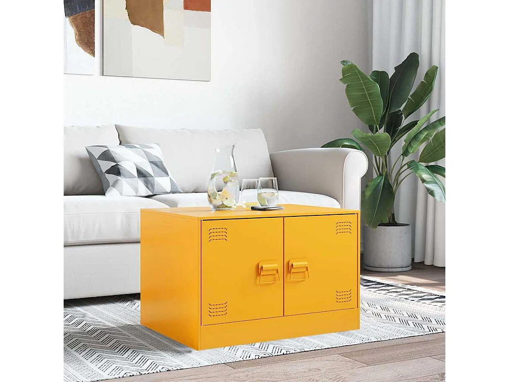 Mesa de centro de acero amarillo mostaza 67x50x44 cm