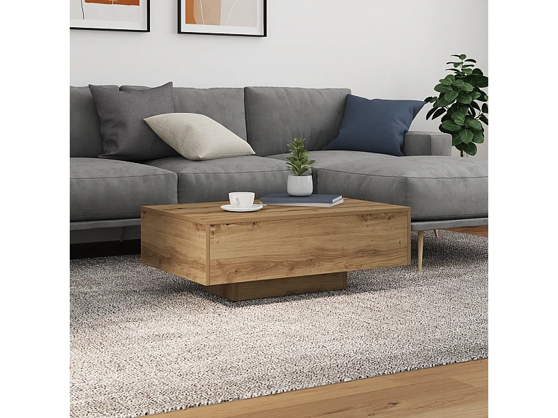 Table Basse avec Lumières LED en Chêne Artisanal 85x55x31 cm