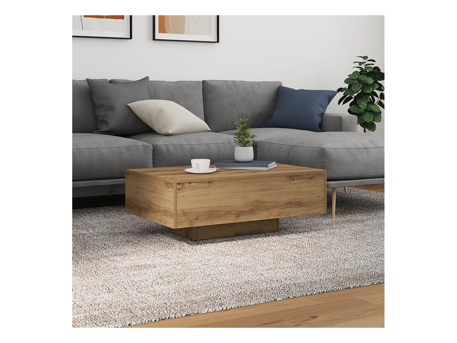 Table Basse avec Lumières LED en Chêne Artisanal 85x55x31 cm