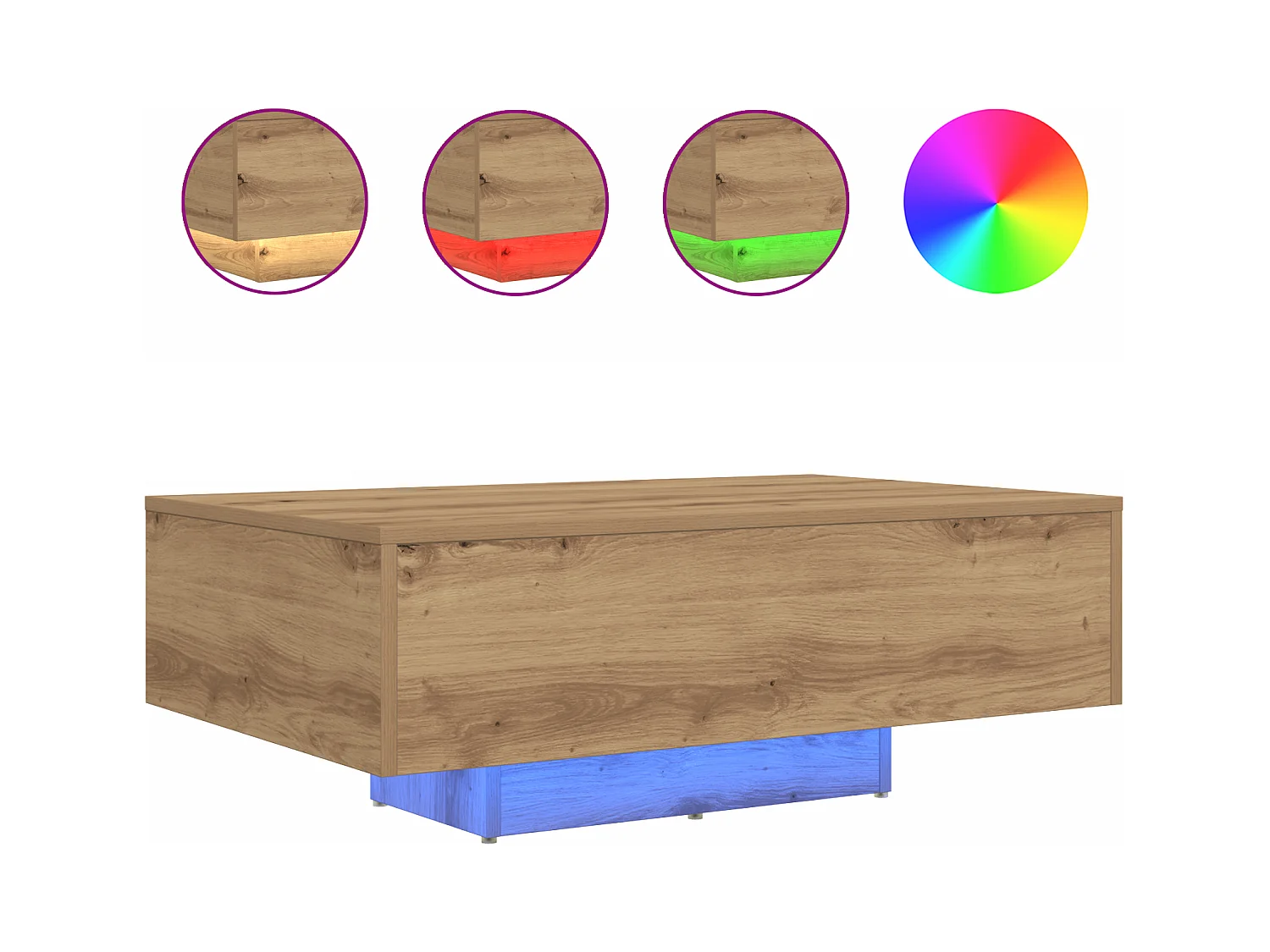 Table Basse avec Lumières LED en Chêne Artisanal 85x55x31 cm