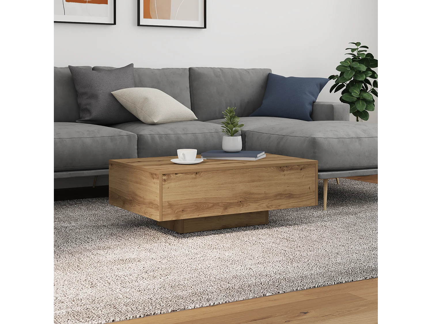 Table Basse avec Lumières LED en Chêne Artisanal 85x55x31 cm