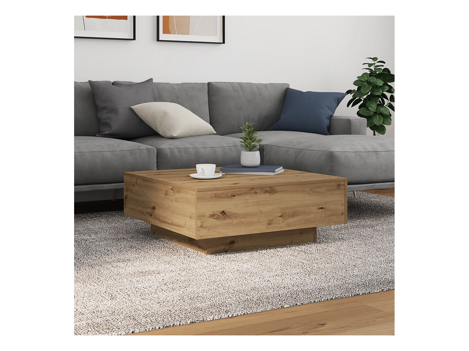 Tavolino con luci LED Artisan rovere 80x80x31 cm