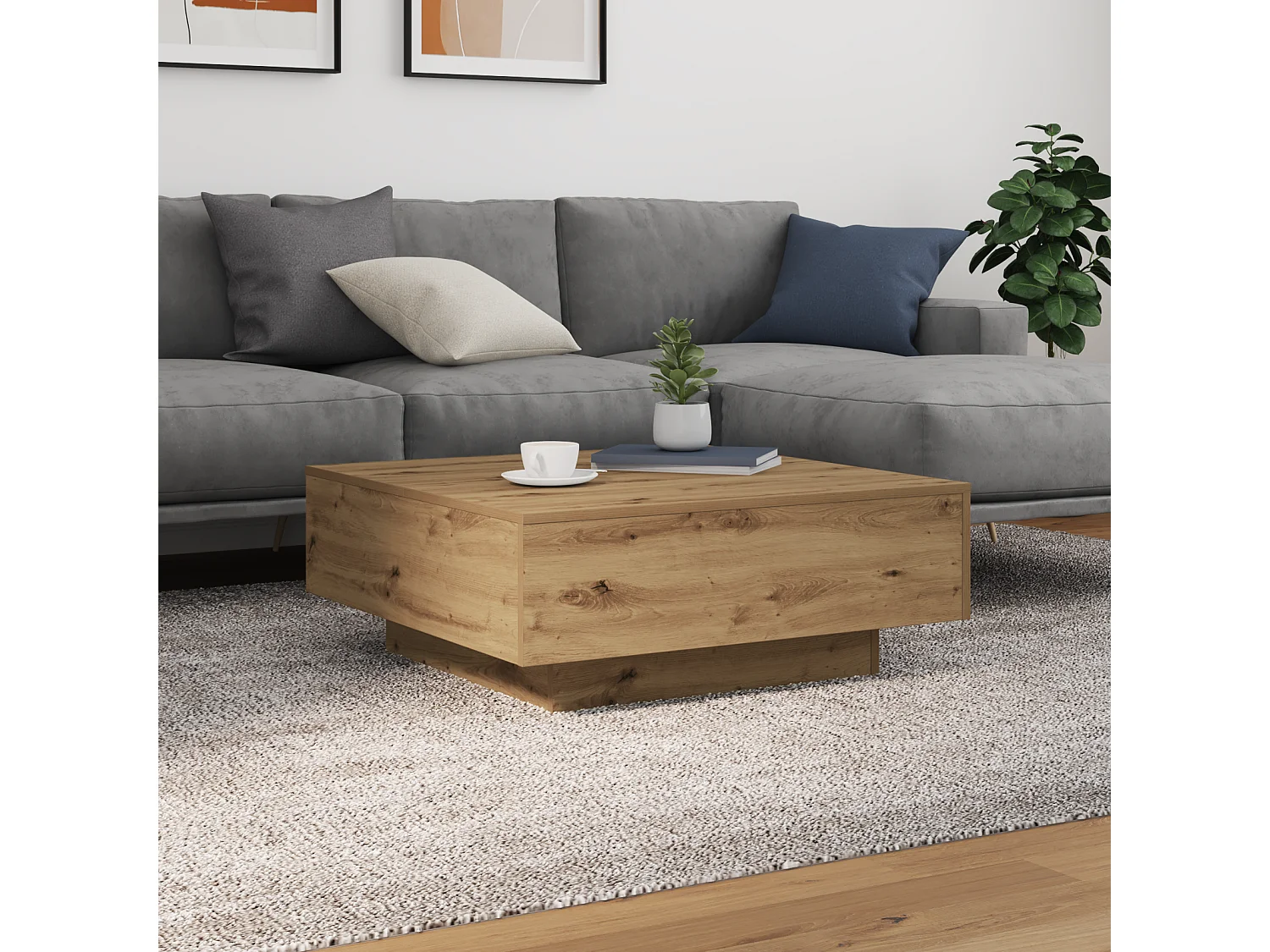 Salontafel met LED-verlichting Artisan eiken 80x80x31 cm