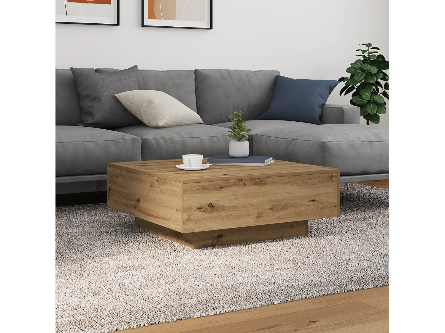 Tavolino con luci LED Artisan rovere 80x80x31 cm