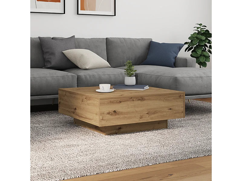 Table basse avec lumières LED Chêne artisan 80x80x31 cm