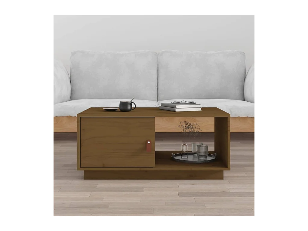 Tavolino da caffè color miele 80x50x35,5 cm in legno massello di pino