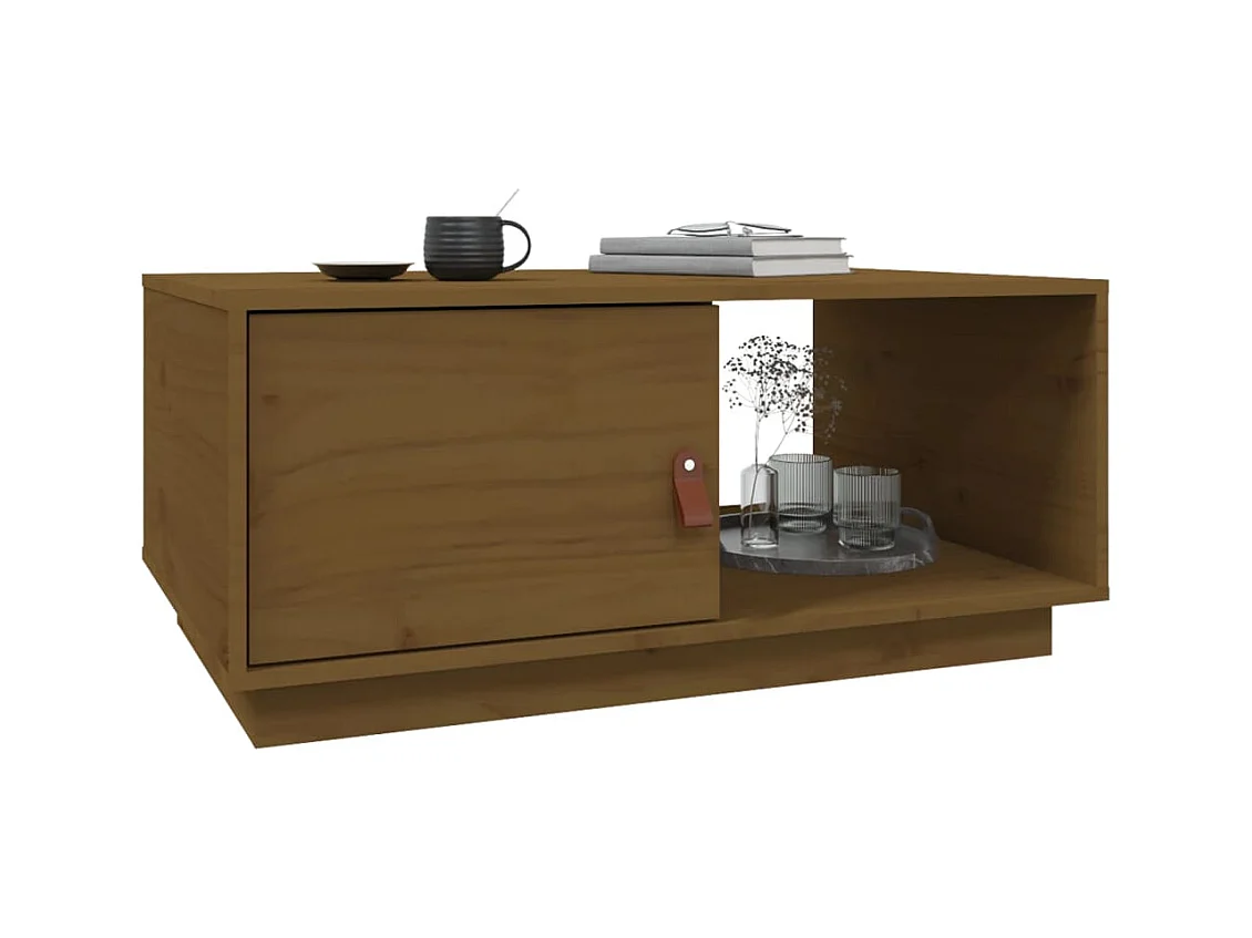 Tavolino da caffè color miele 80x50x35,5 cm in legno massello di pino