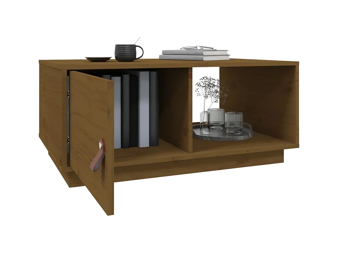 Tavolino da caffè color miele 80x50x35,5 cm in legno massello di pino