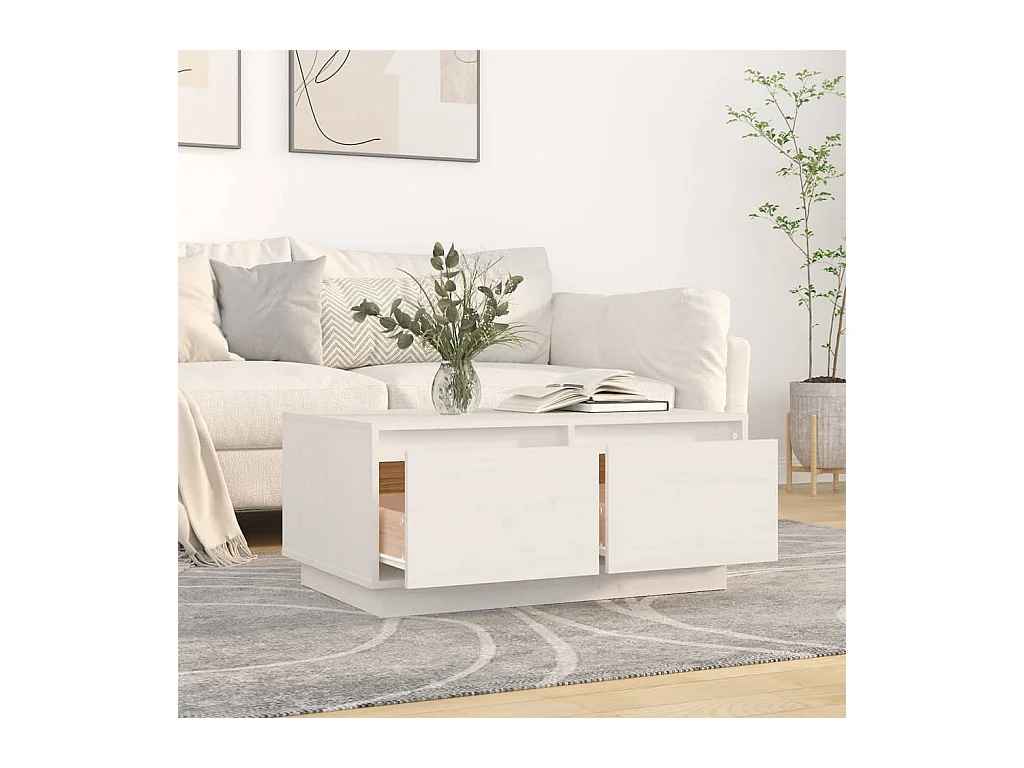 Table basse Blanc 80x50x35 cm Bois massif de pin