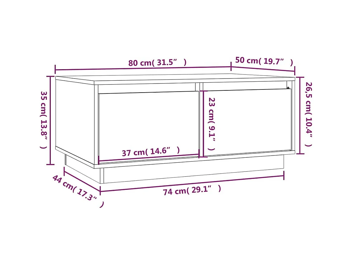 Table basse Blanc 80x50x35 cm Bois massif de pin