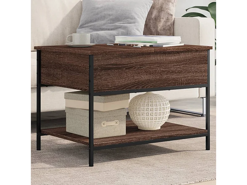 Bruine eiken salontafel 70x50x50 cm bewerkt hout en metaal