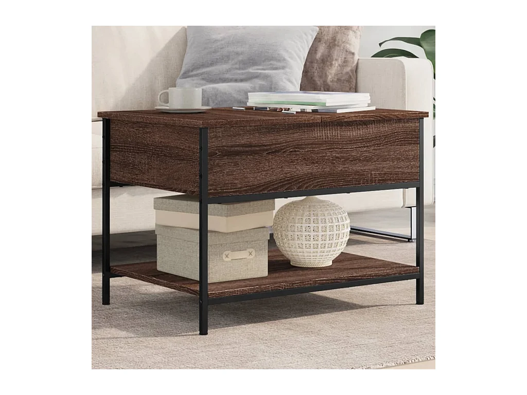 Table basse chêne marron 70x50x50 cm bois d'ingénierie et métal