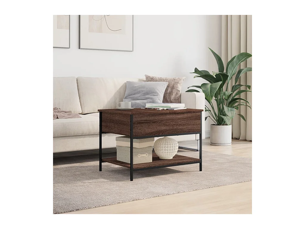 Table basse chêne marron 70x50x50 cm bois d'ingénierie et métal