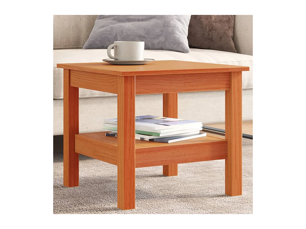 Mesa de centro encerada marrón 45x45x40 cm madera maciza de pino