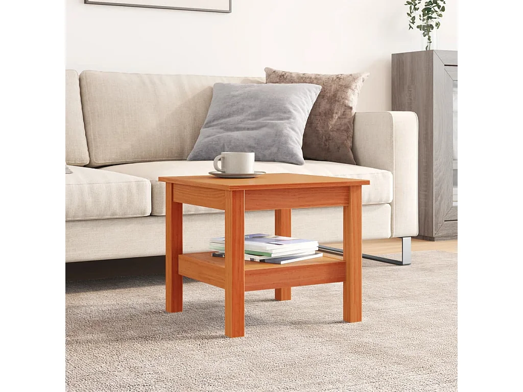 Mesa de centro encerada marrón 45x45x40 cm madera maciza de pino