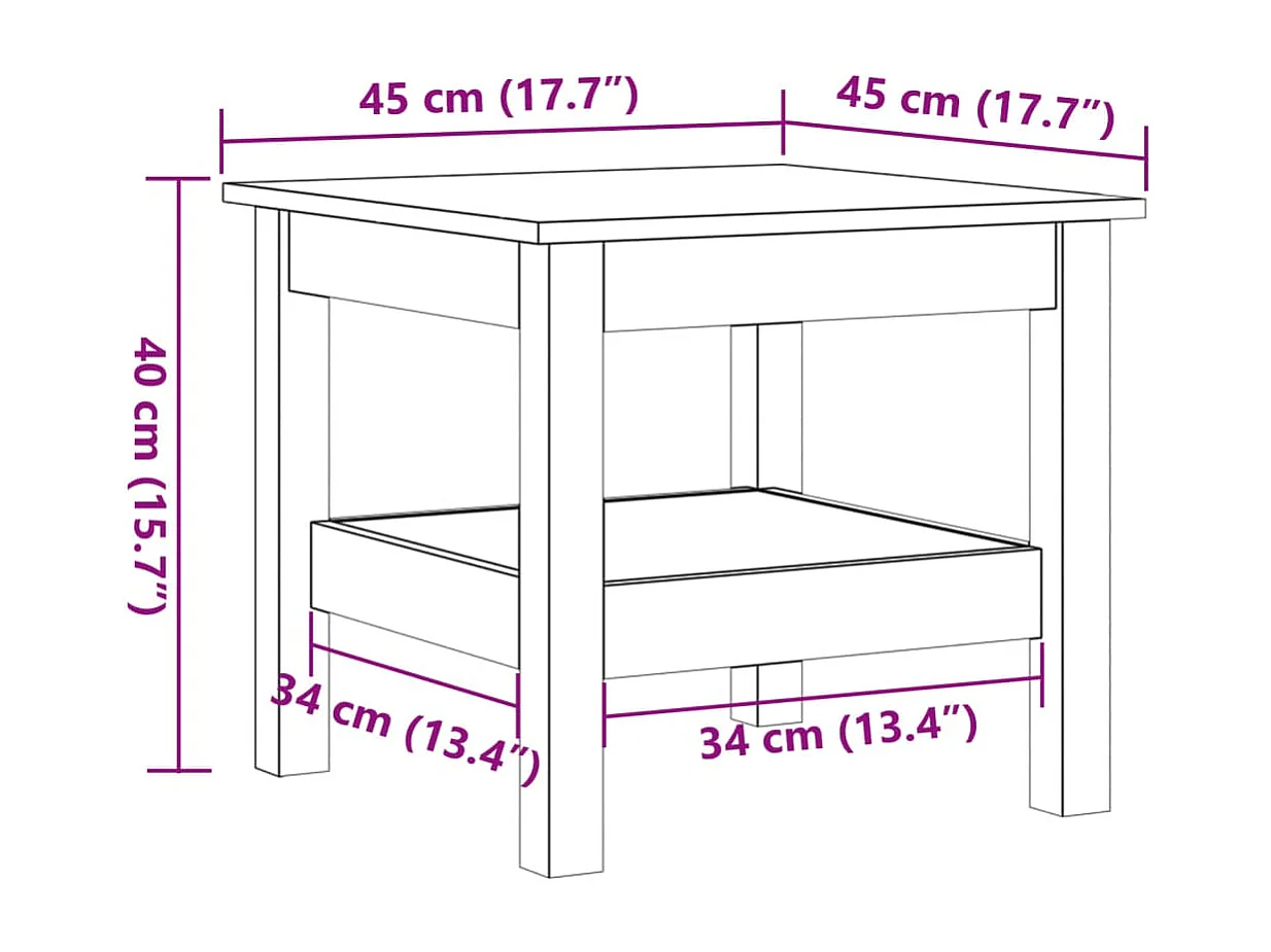 Mesa de centro encerada marrón 45x45x40 cm madera maciza de pino