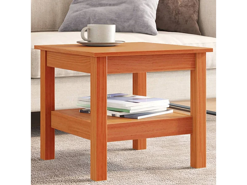 Mesa de centro encerada marrón 45x45x40 cm madera maciza de pino
