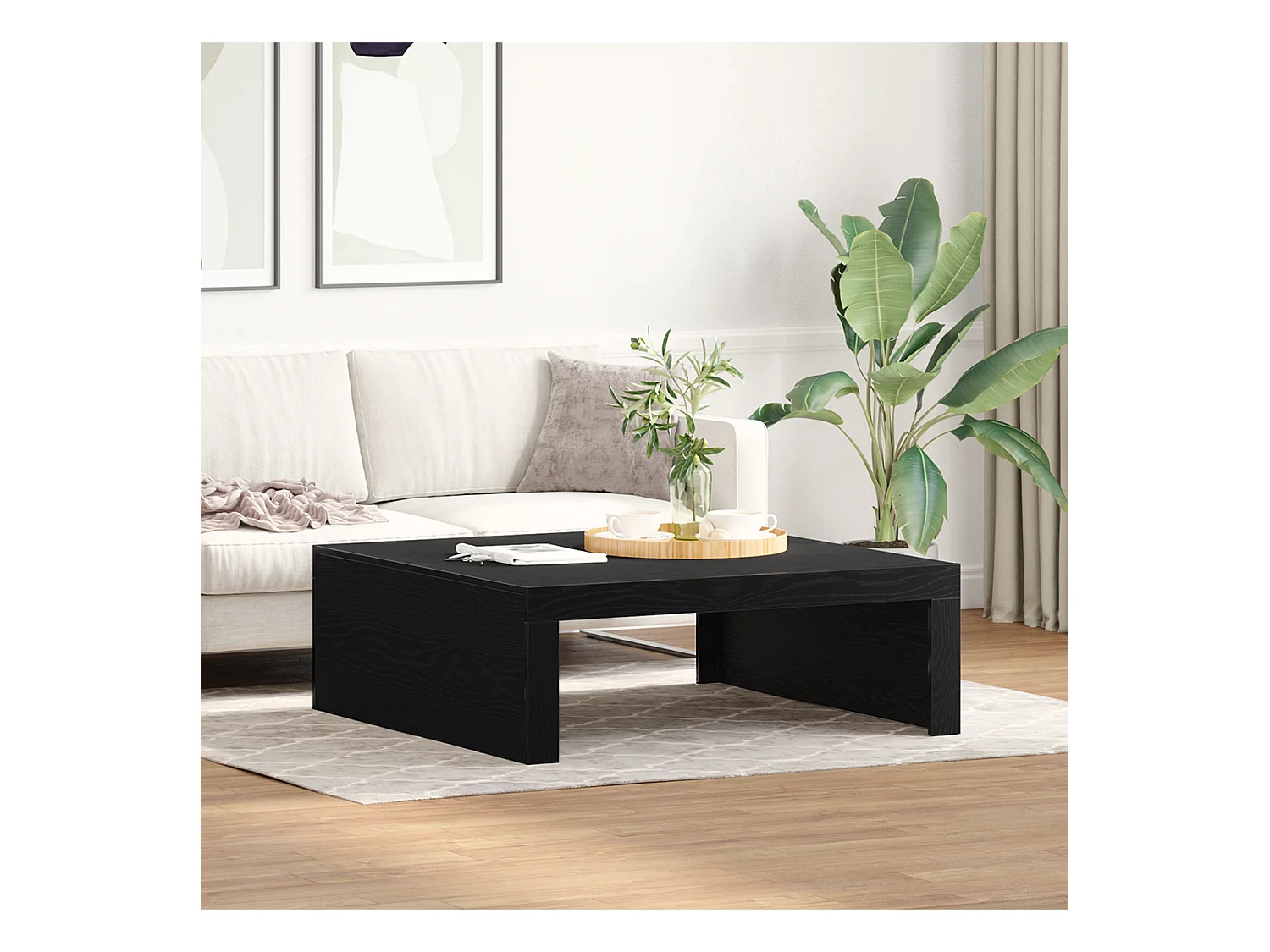 Table basse en chêne noir - 100 x 100 x 35 cm, faite en bois d'ingénierie de qualité.