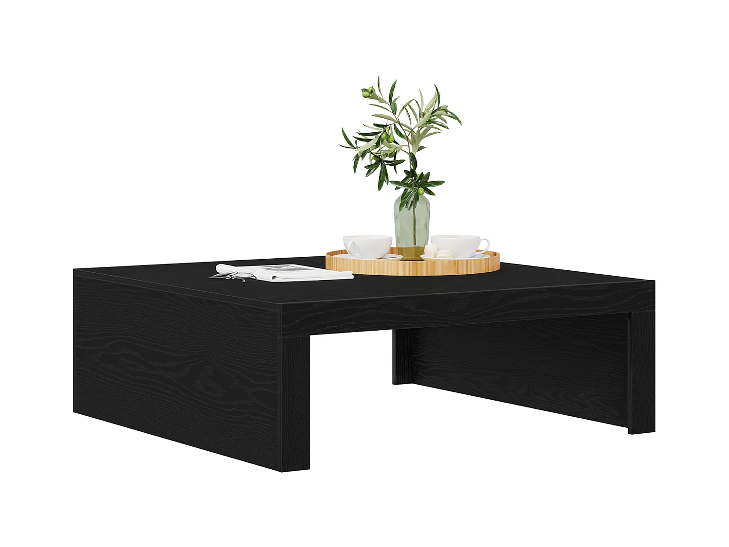 Table basse en chêne noir - 100 x 100 x 35 cm, faite en bois d'ingénierie de qualité.