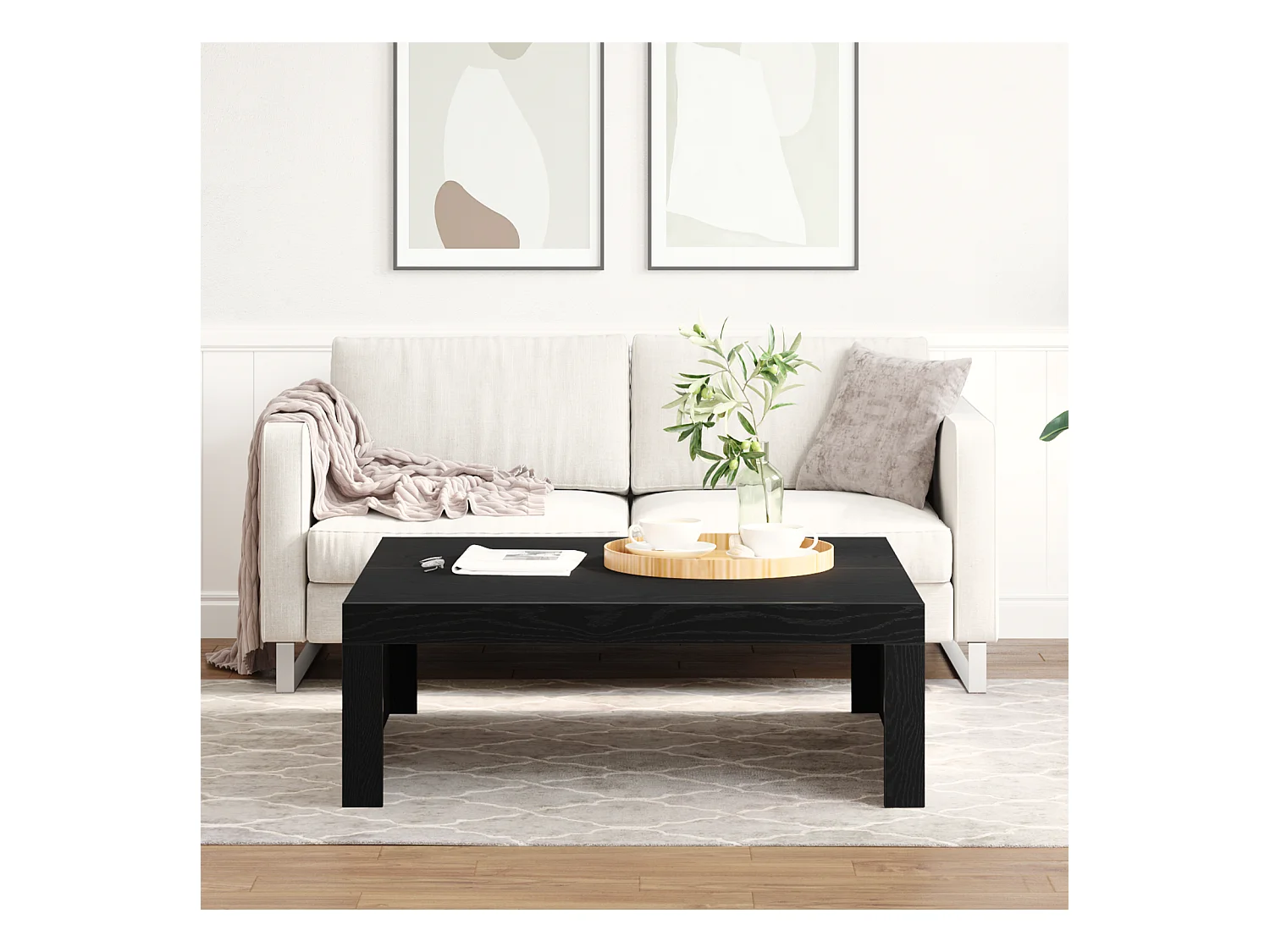 Table basse en chêne noir - 100 x 100 x 35 cm, faite en bois d'ingénierie de qualité.