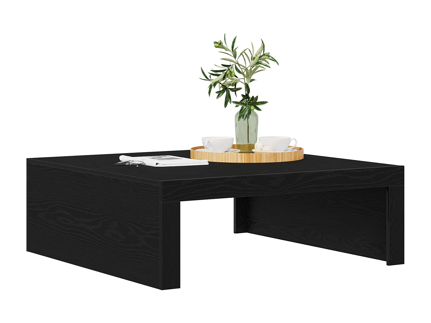Table basse en chêne noir - 100 x 100 x 35 cm, faite en bois d'ingénierie de qualité.
