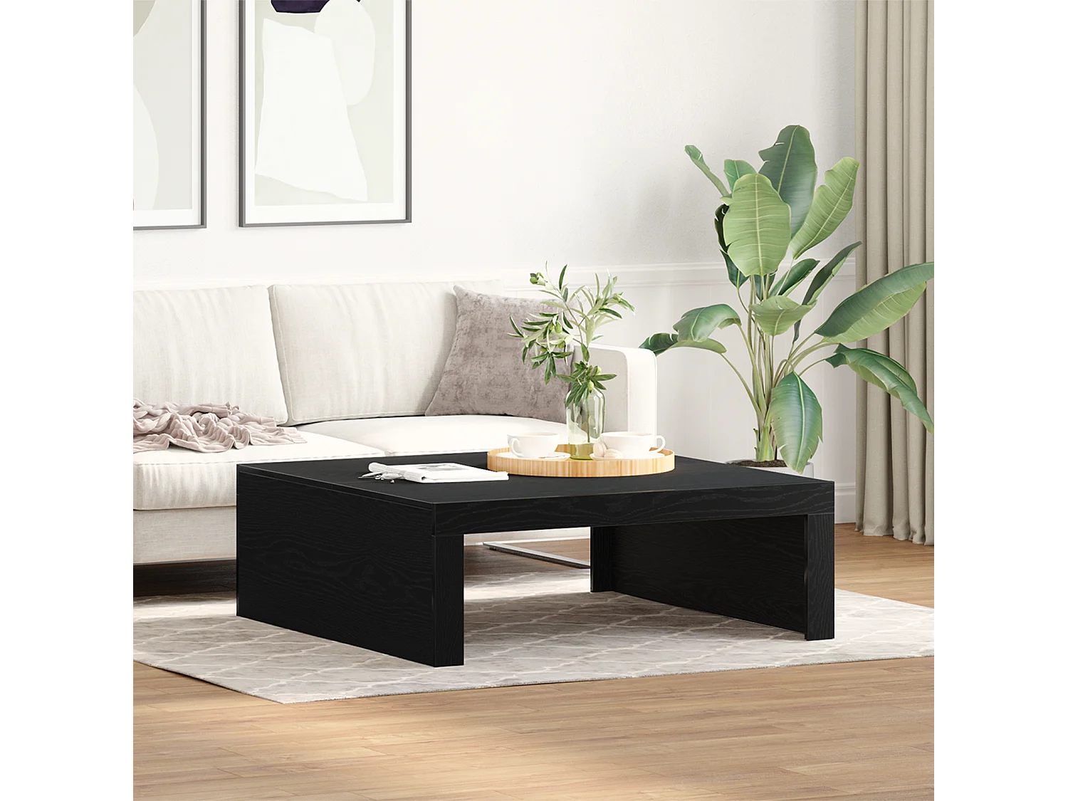 Table basse en chêne noir - 100 x 100 x 35 cm, faite en bois d'ingénierie de qualité.